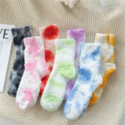 Calzini donna calzini Tie-dye donna caldo ginocchio stampa invernale addensato corallo visone pile ragazze regalo Hip Hop calzini da pavimento calze