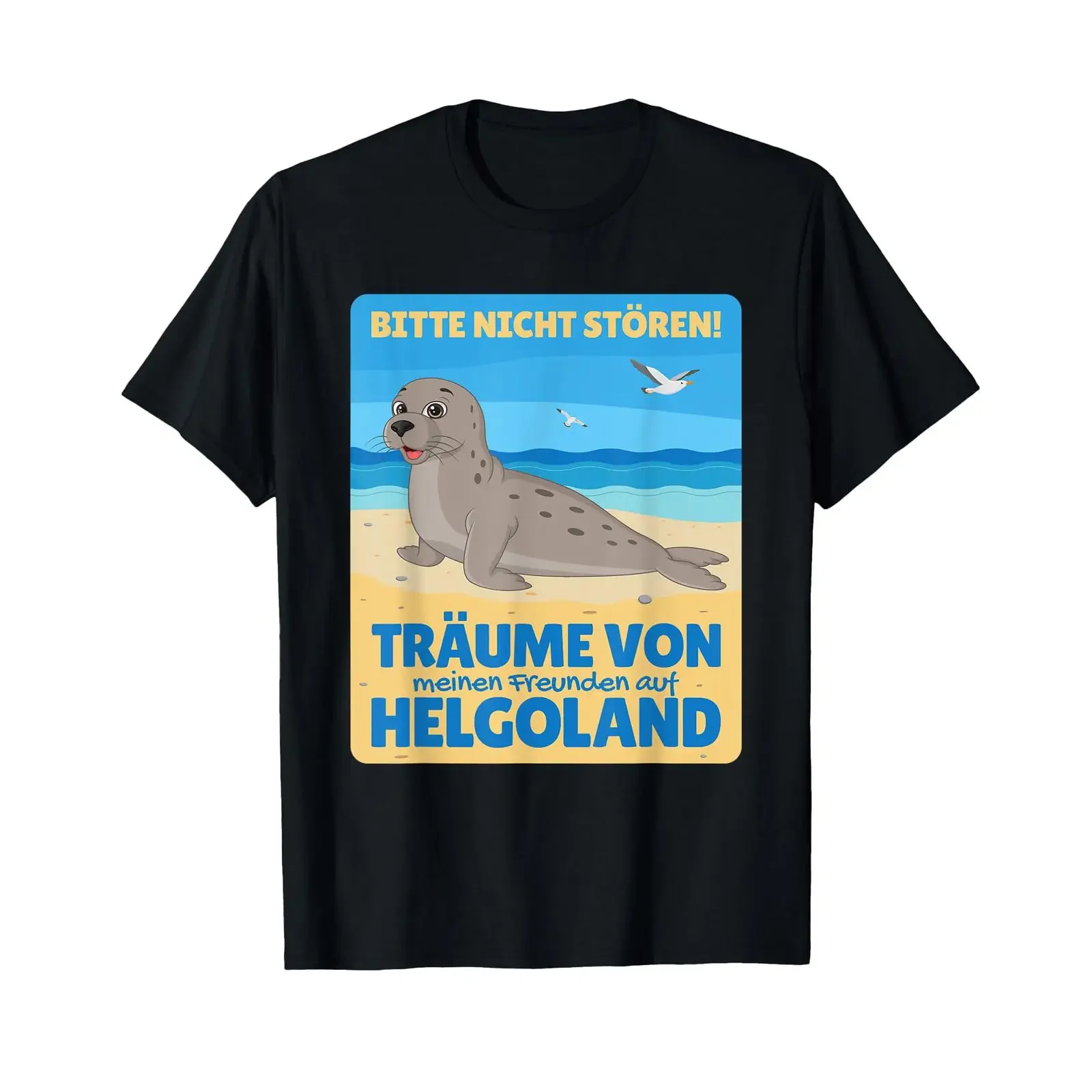 Helgoland Souvenir Seal Fan Holiday Hoop for Bathing Island T Shirt vintage Washed Versatile Casual Slightly graphic Soft