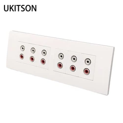 6 Gangs Auido Hifi Wall Panel Faceplate Six Ports White Red Plug RCA Sound Socket Outlet For Speaker Amplifier System Connector