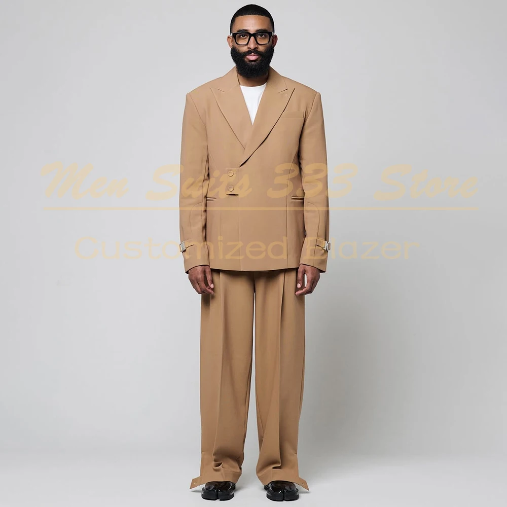 

Elegant Men Suits 2 Piece Jacket Pants Sets High Quality Casual Male Clothing Single Breasted Peak Lapel Blazer Outfits Costume