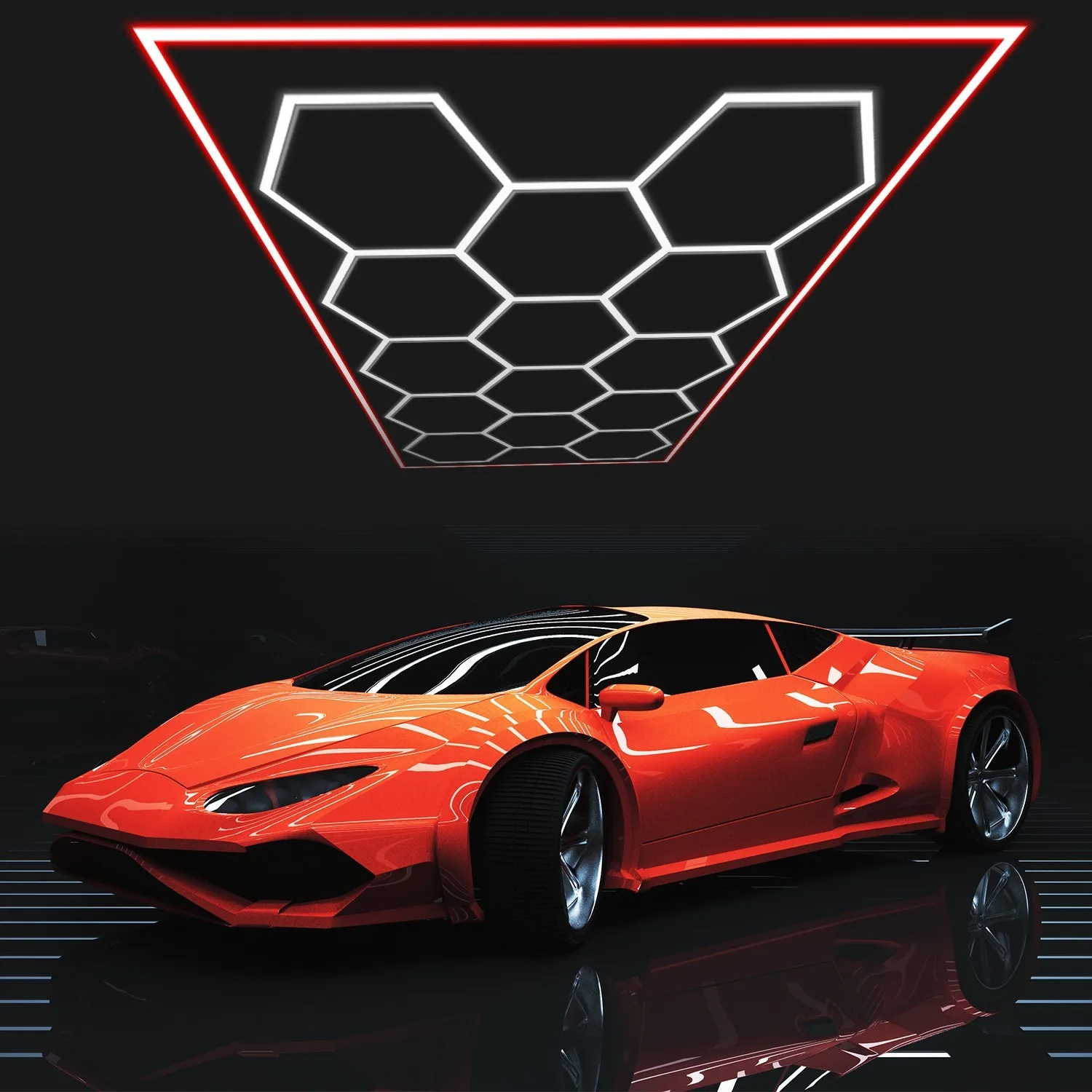 LED Hexagonale plafondlamp Frame/RGB LED Garageverlichting 6500K voor Garage, Kapsalon, Autodetailhandel