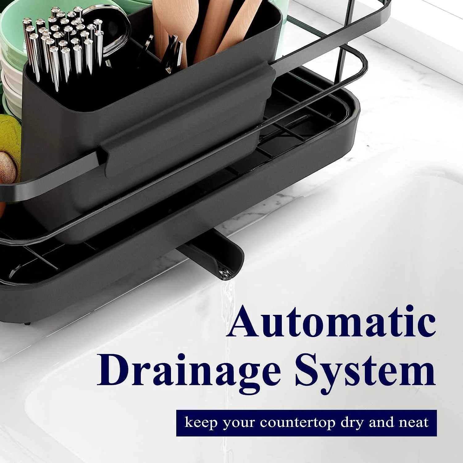 Kitsure Dish Drying Rack- Space-Saving Dish Rack with a Cutlery Holder for Kitchen Counter Durable Stainless Steel