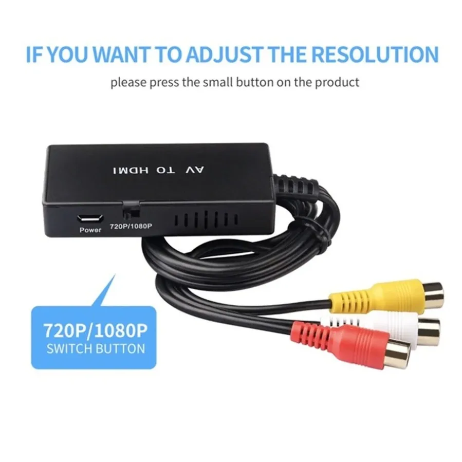 RCA/AV to HDMI-Compatible Converter HD 1080P AV to HD-MI Video Audio Adapter Supports PAL and NTSC Model for PS2 PS3 XBOX DVD