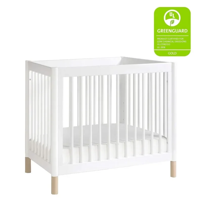 Gelato 4-in-1 Convertible Mini Crib in White and Washed Natural, Greenguard Gold Certified