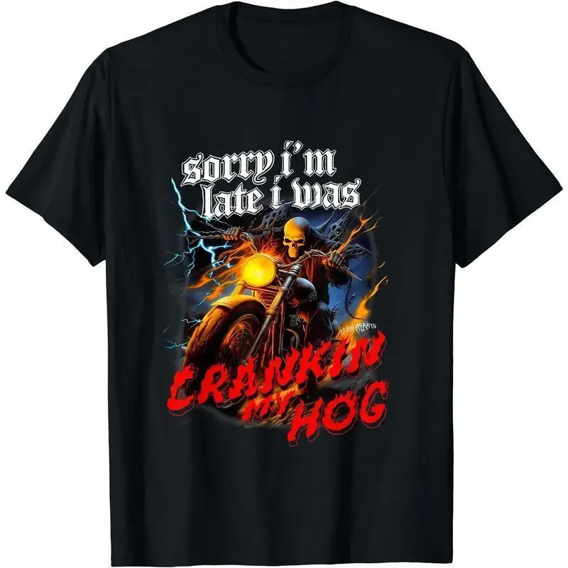 Men's Cotton Shortsleeve Round Neck Horror Skeleton Motorcycle Graphic Shirt - Tops, Funny T-Shirts Meme, Men's Graphic Tees, Unisex Retro Streetwear, 