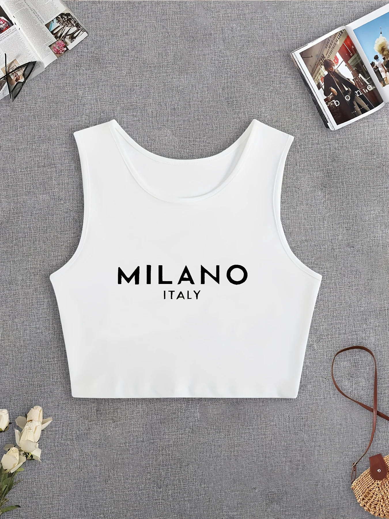 Milano Italy Graphic Tank Top for Women Sleeveless Casual with Letter Print Perfect for Spring Summer Clothing Italian Tops