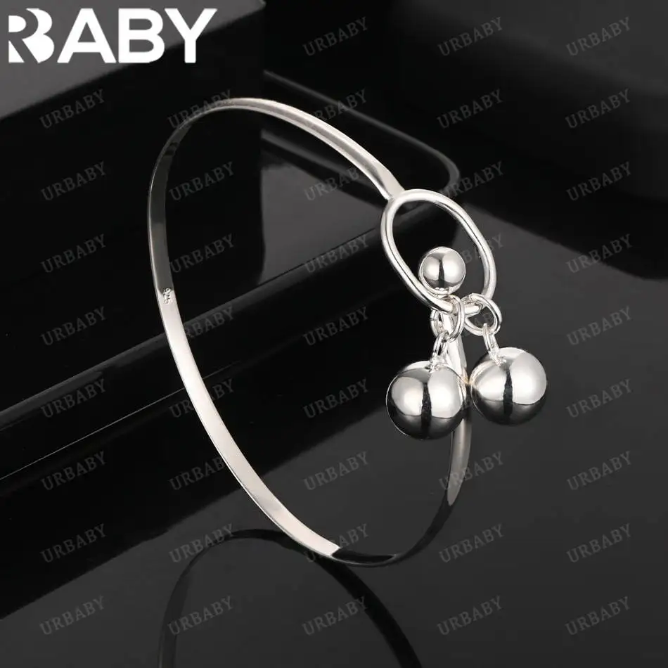 

URBABY 925 Sterling Silver Design Ball Pendant Bangle For Women Creativity Gifts Street All-match Party And Daily Wear