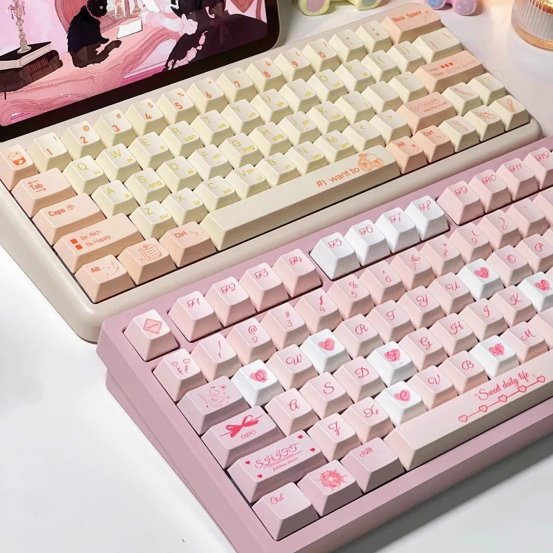 ATA FUNY-Ensemble de touches de clavier à thème rose, accessoires de clavier mécanique, PBT, sublimation complète, aucun profil