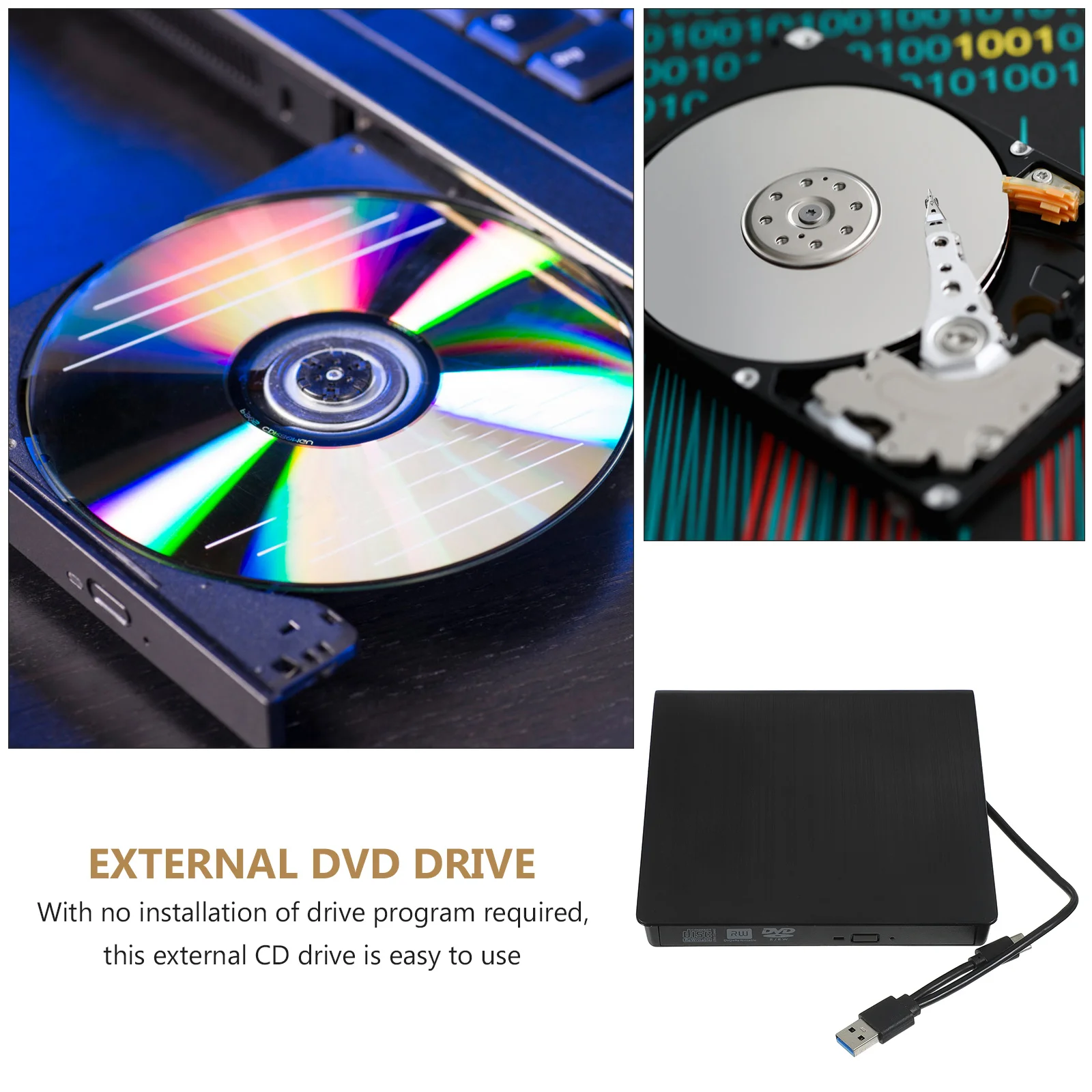 

Dual Interface External Dvd Drive USB 3.0 Type-C External Cd Burner Optical Drive No Installation Fast Reading Speed