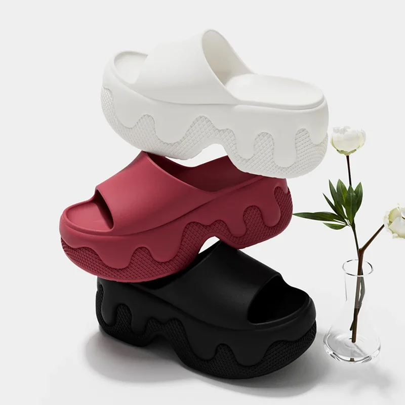 Chunky Platform Wedge Heels Slippers for Women Summer 2026 Ice Cream Super High Heeled Sandals Woman Light Weight EVA Slides Red - view 5