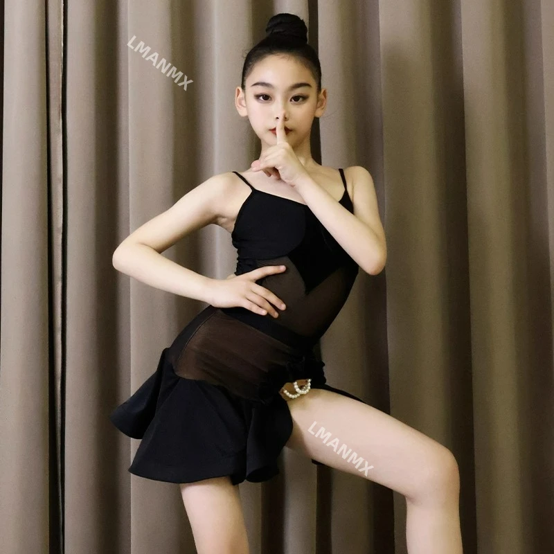 

Latin Dance 2025 Autumn and Winter New Girls' Practice Clothes, Children's Black Luxury Set