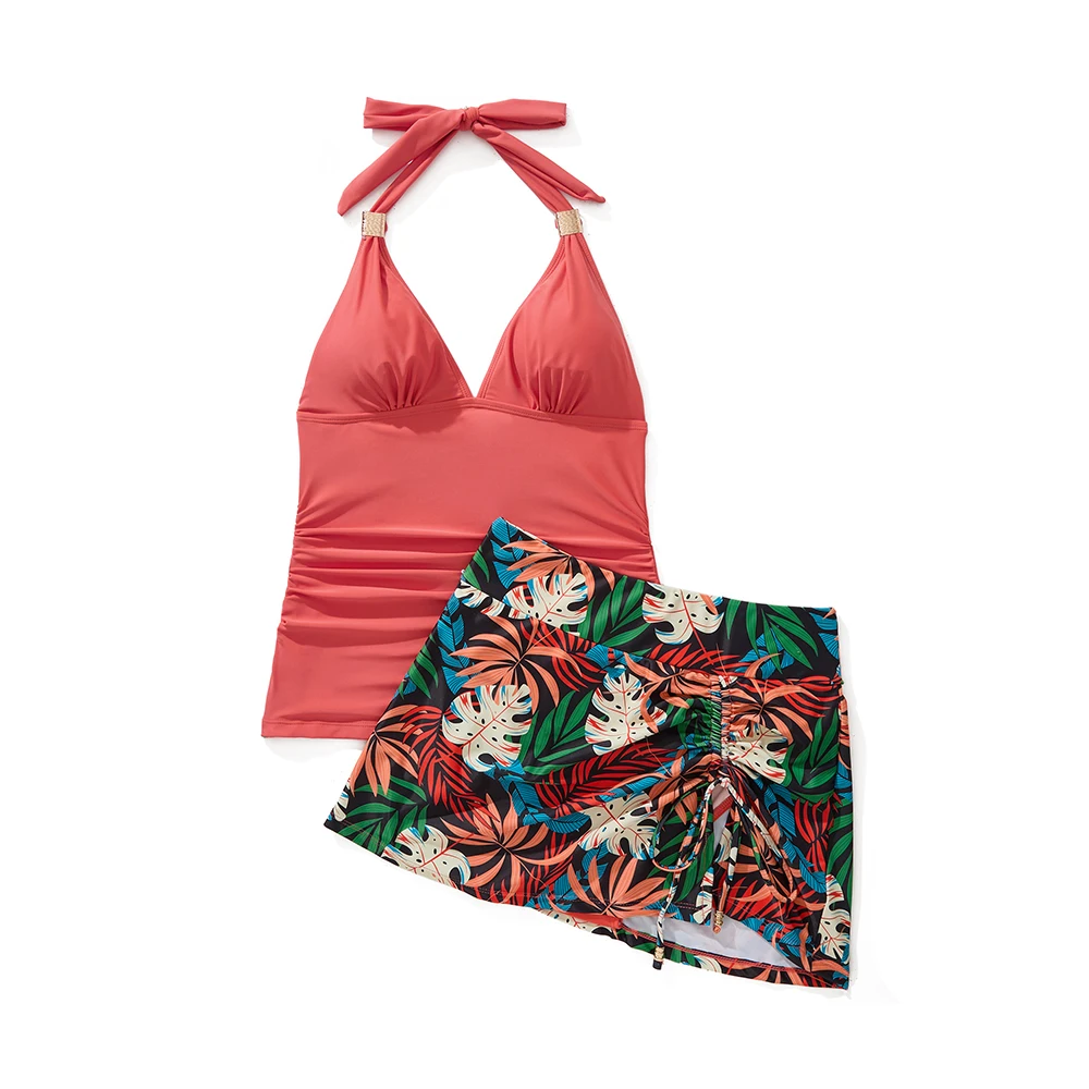 Damen Tankini-Set, Neckholder-Top mit V-Ausschnitt, Badeanzüge mit hoher Taille und Röcken, Bademode, Strandkleidung, Schwimmanzüge, Größe XXL, Tankini Mujer – Detail 36