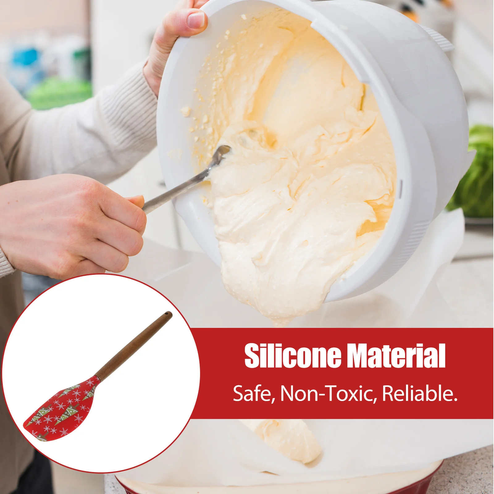 

Christmas Silicone Baking Spatula Wooden Handle Long Lasting Resistant Wear Daily Baking Tools Kitchen Scraper