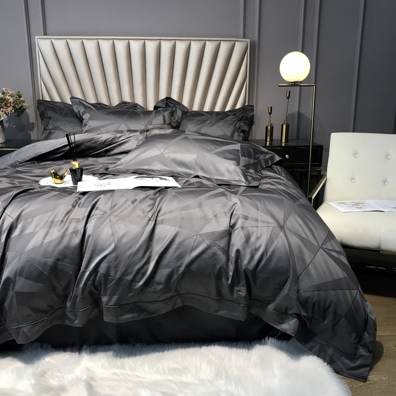 

2024 four-piece bedding simple cotton double household bed sheet quilt cover embroidered twill comfortable bedding gray color