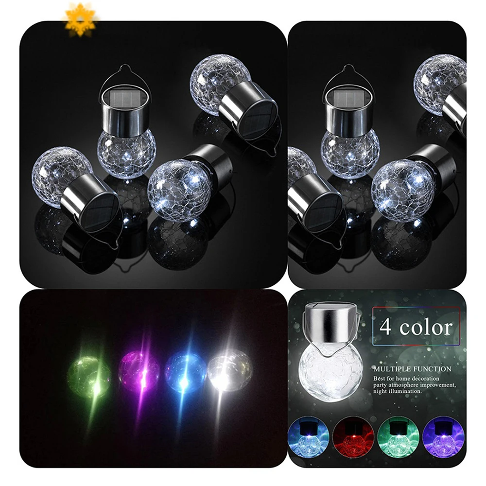 Solar Outdoor Lights Hanging Waterproof Lantern Cracked Glass Ball Lights Garden Outdoor Yard Tree Umbrella Holiday Decoration