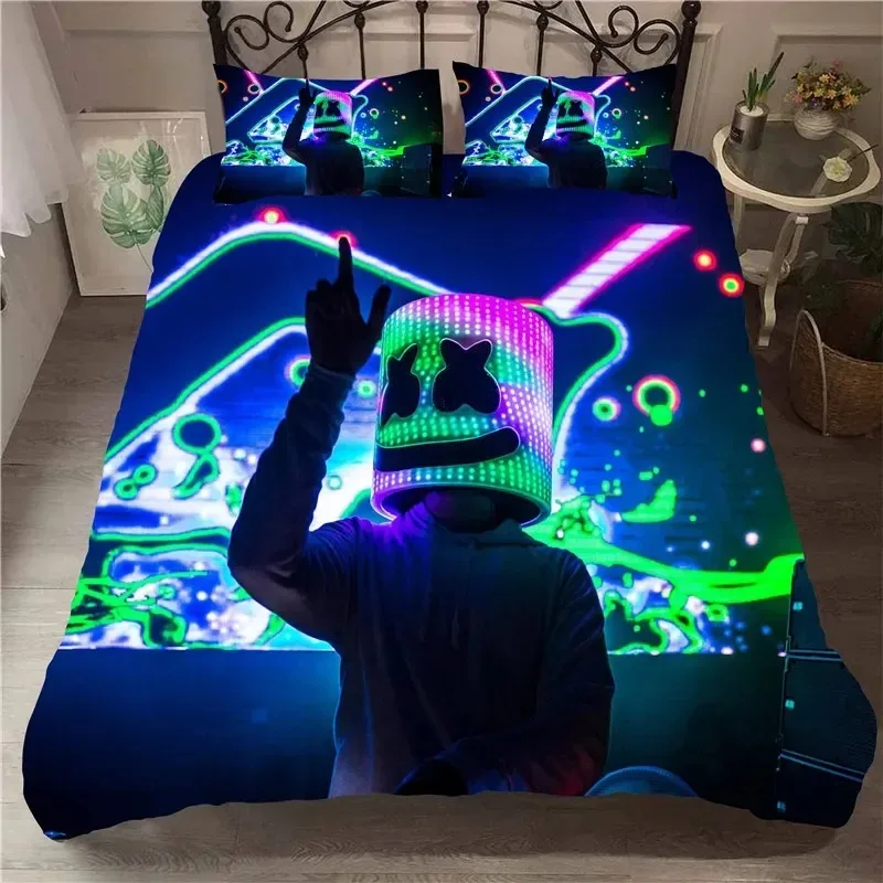 DJ Lovers Bedding Set Bedroom Decor 3D Marshmello Pattern Duvet Cover with Pillow Cover  Hip Pop Music EDM Mosaic DJ Bed Set