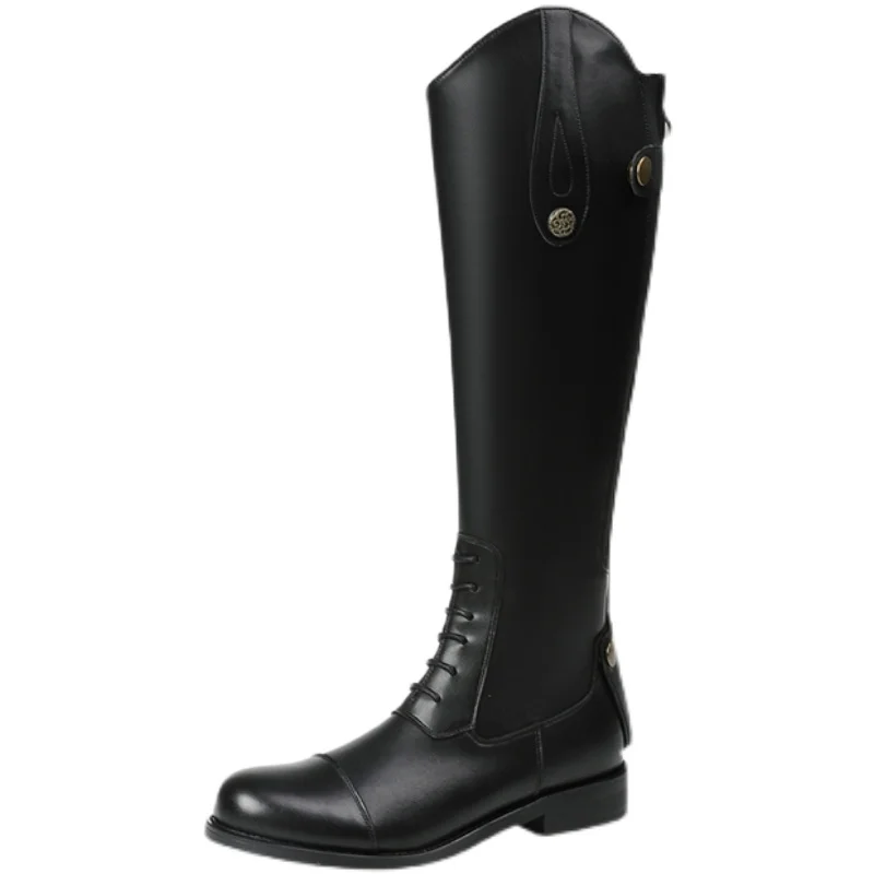 Western Cowboy Low Heel  Autumn New Long Female British Style Tall Knight Horse Riding Boots