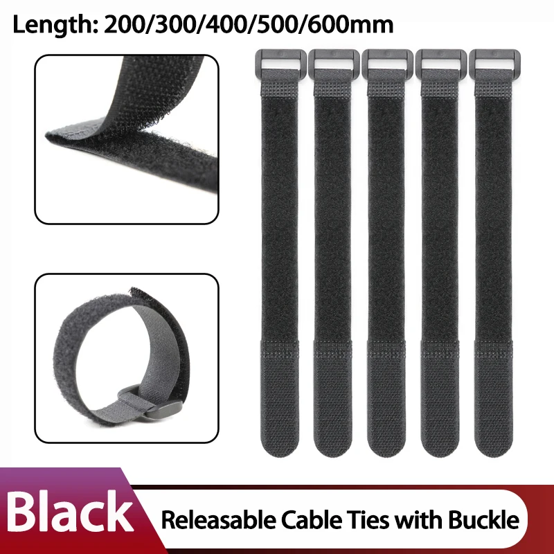 10~200pcs Black 20/30/40/50/60CM Fastening Hook And Loop Straps Tape Self Adhesive Cable Ties Wrap Bundle Fixed Ties Fastener