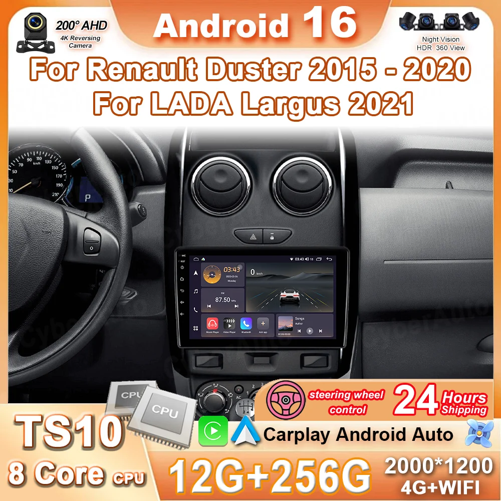 Car For Renault Duster 2015-2020 For LADA Largus 2021 Carplay Android Auto Radio Stereo Navigazione Multimedia Player 4G+Wifi BT