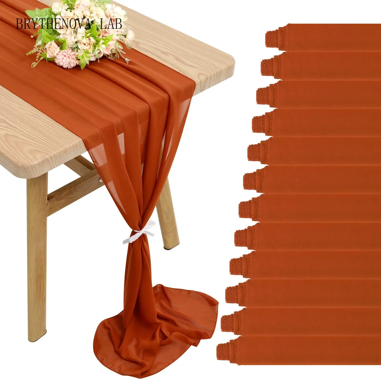 12PCS Terracotta Chiffon Wedding Table Runner Table Setting Sheer Gauze Vintage Christmas Dining Birthday Party Decor
