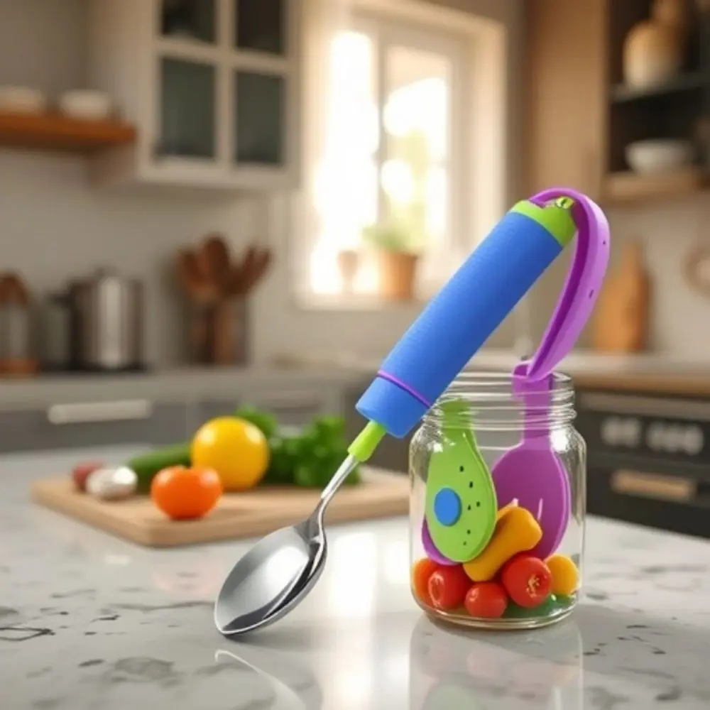 

2Pcs/Set Nonslip Elderly Spoon Utensils Adjustable Rotatable Adaptive Spoon Fork Safe Feeding Silicone Handle Food Aid Spoon