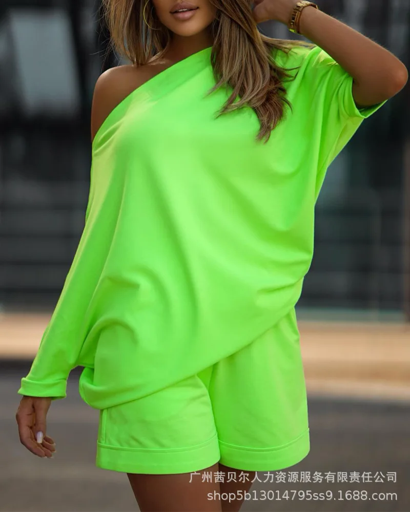 Y2K Summer Outfits Casual Shorts Sets for Women 2023 New Fashion Diagonal Pullover Top T-shirt and Shorts Suit Daily Commuting