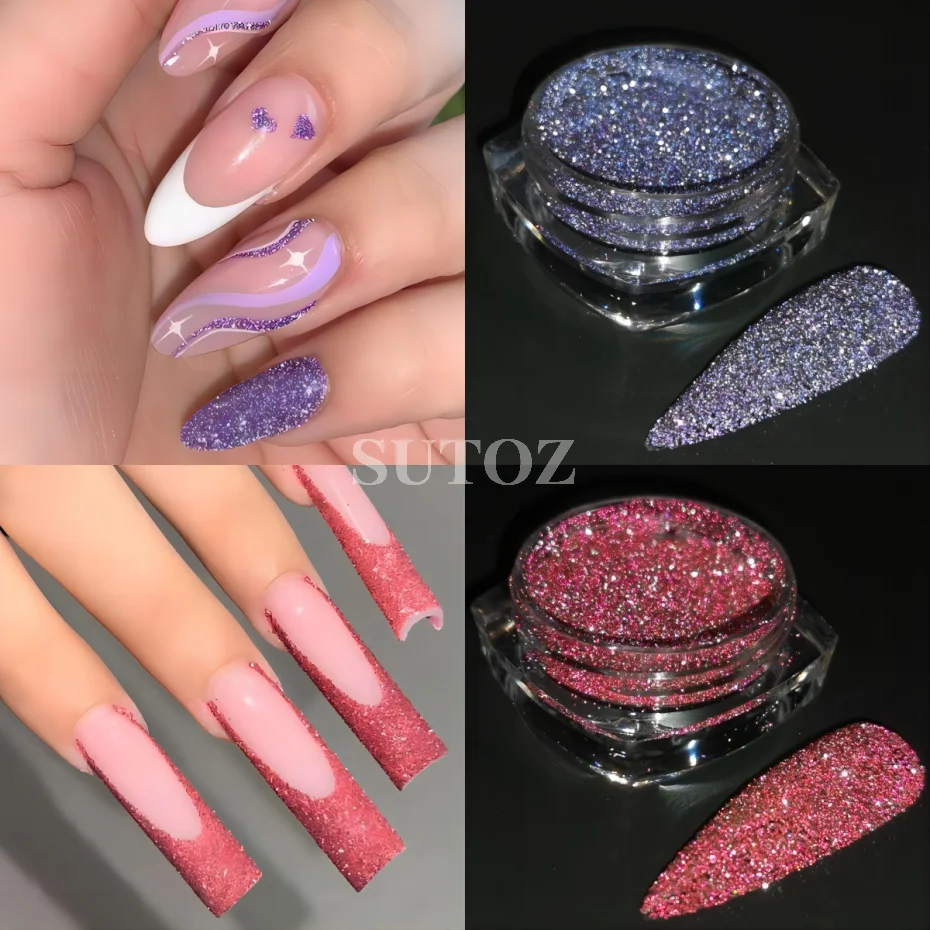 Reflecterende Glitter Poederset 4 Stuks Glitter Gemalen Diamanten Poeders Roze Zilver Holografische Sparkle Pigment Nagel Materiaal Lexsz