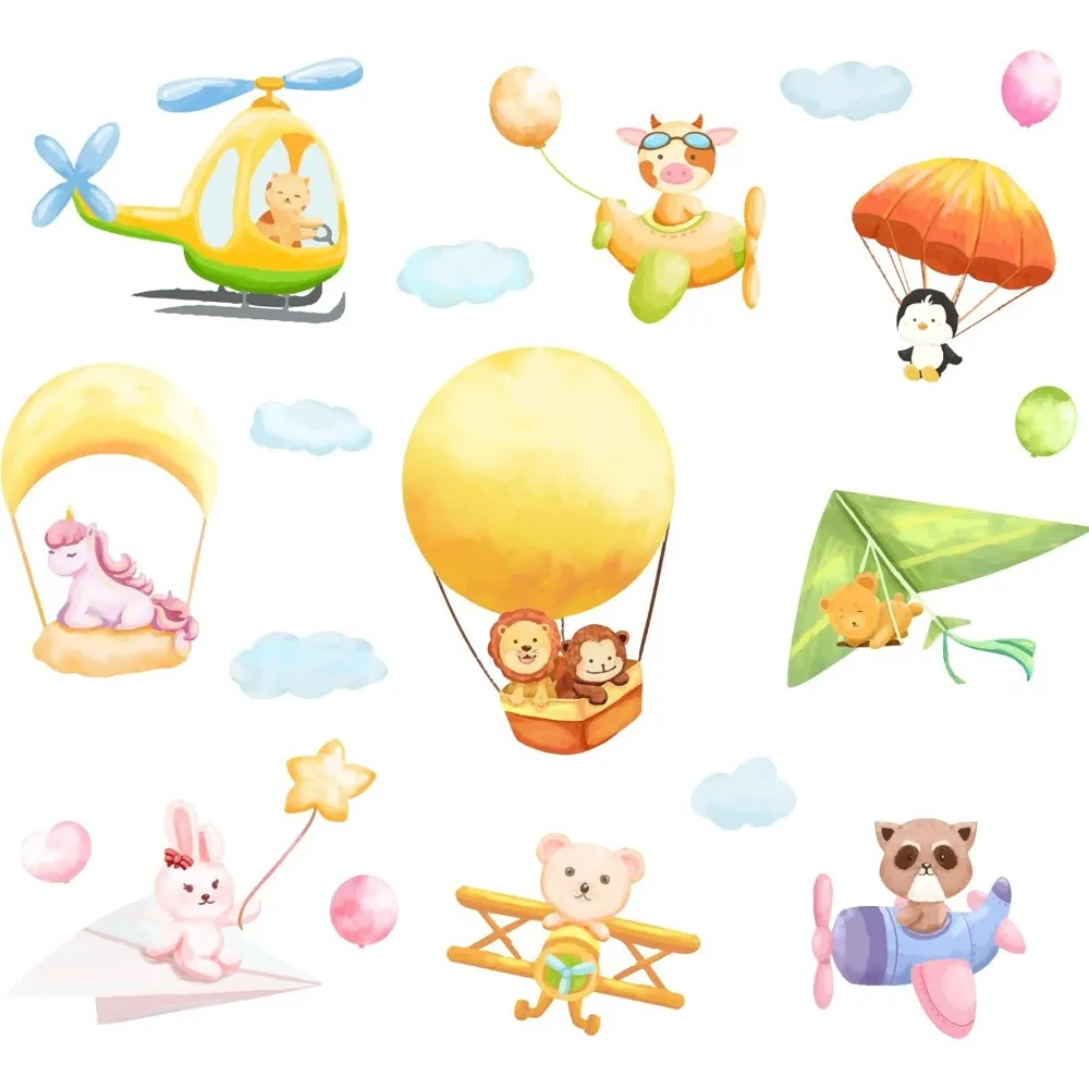 

Animal Wall Stickers Aiplanes Wall Decals Rabbit Colorful Monkey Wall Decal Vinyl Wall Stickers Raccoon Wall Art Stickers