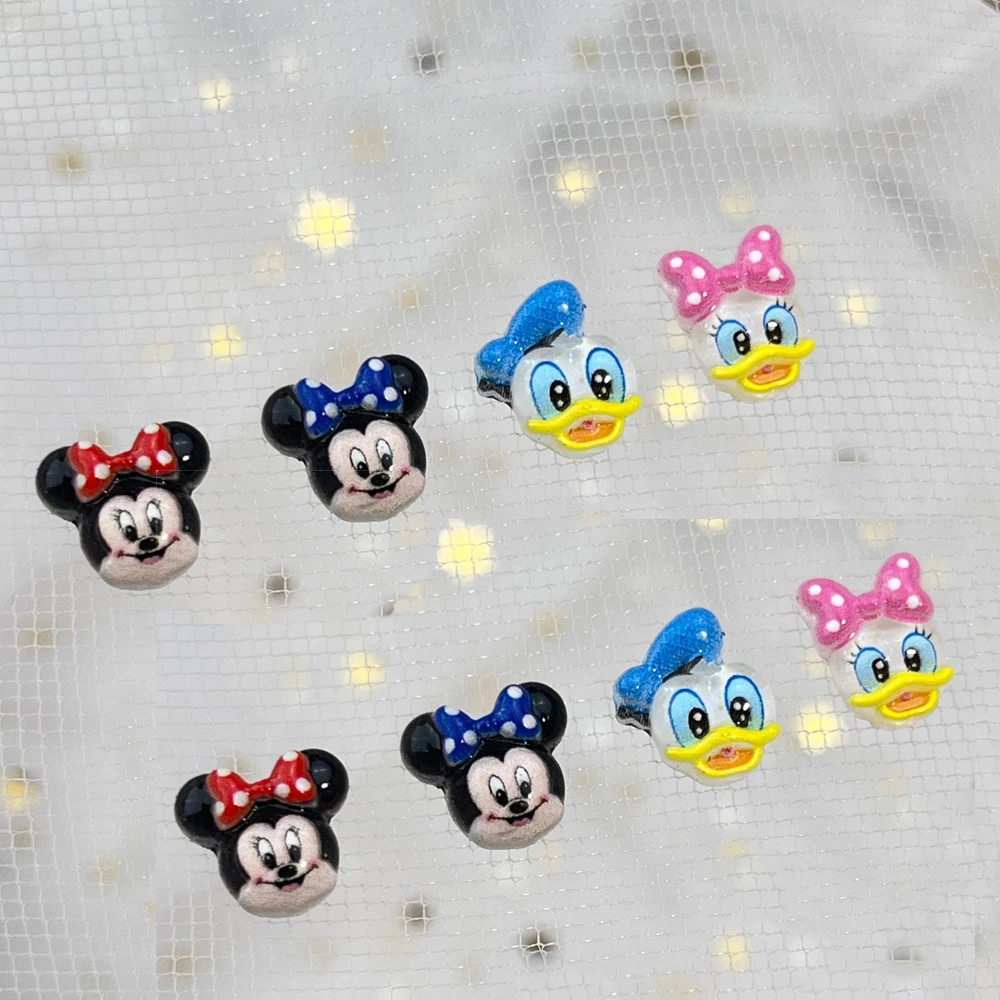 50개 3D 귀여운 미니&미키&도널드 덕 네일 참 8X10mm 만화 레진 미키 네일 아트 플랫백 미키 매니큐어 장식 JH
