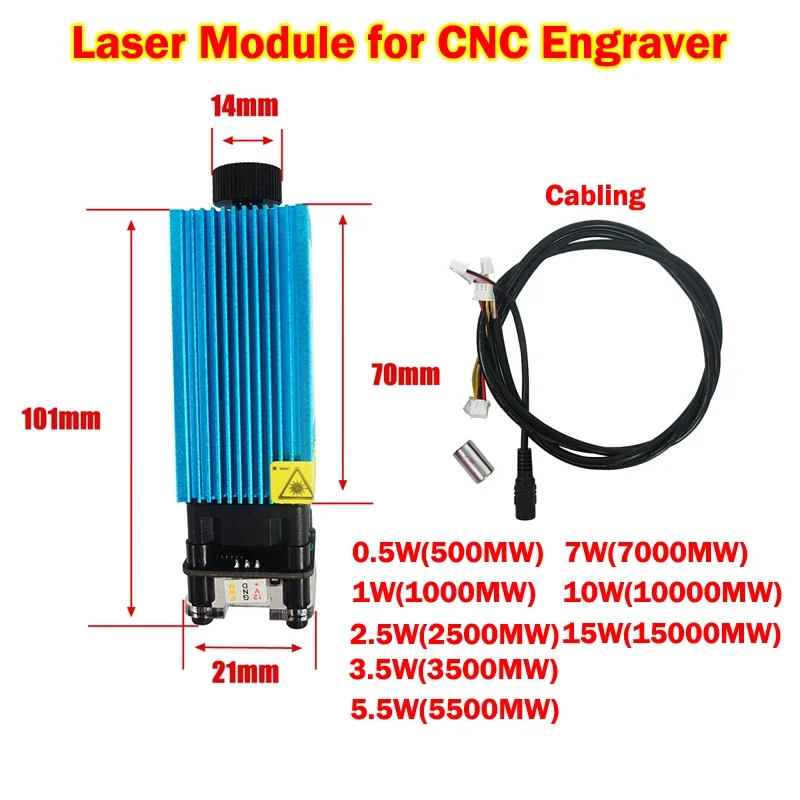 LY 0.5W 1W 2.5W 3.5W 5.5W 7W 10W 15W Laser Module with Goggles Wires for CNC Router Engraving Milling Machine Engraver Use 12V
