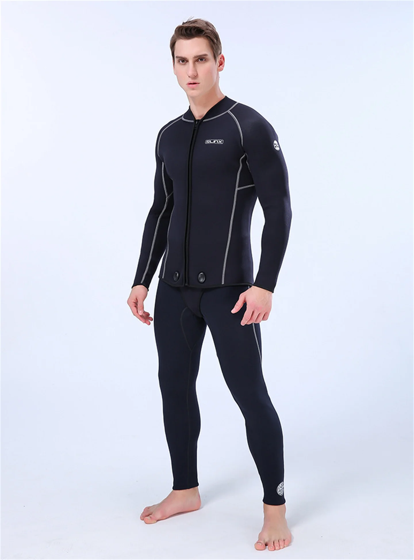 Tauchjacke, 3 mm Neopren, für Herren, verbundener Schritt, Tauchoberteil, Speerfischen, Schnorcheln, Surfen, separater Neoprenanzug, Winter-Badebekleidung – Detail 9