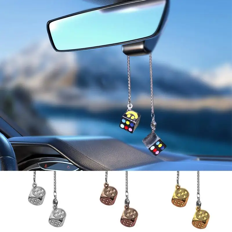 

Car Rearview Mirror Pendant Car Hanging Decoration Ornaments Alloy Dice Shape Keychain Pendants Hangable Car Interior Accessory