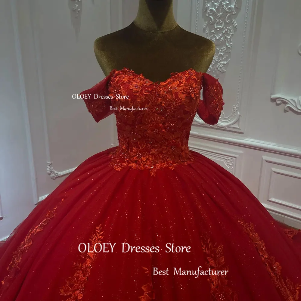 OLOEY Classic Glitter Red 15 17 Quinceanera Dress Wedding Dress Sweetheart Silky Tulle Applique Ball Gown Birthday Party Gowns