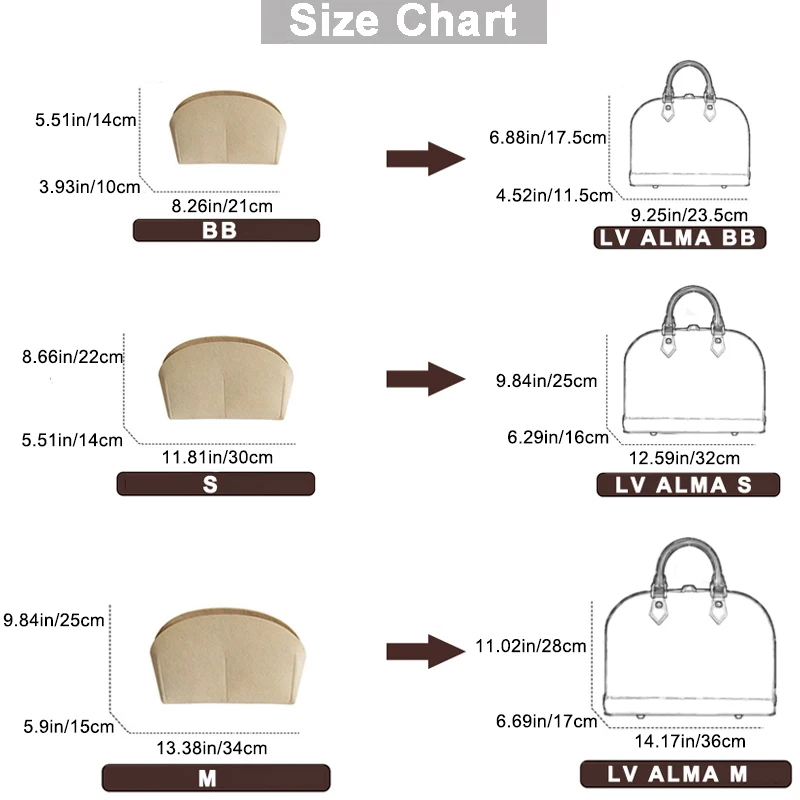 EverToner-bolsa organizadora de fieltro, bolsa de inserción, se adapta a LV Alma BB PM, monedero de viaje, moldeador de Base de cosméticos portátil
