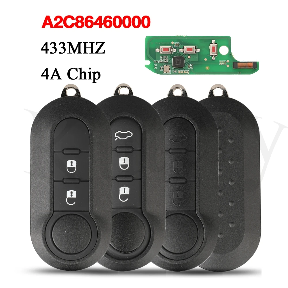 

jingyuqin 2/3 BTN 4A Chip 433MHz Flip Car Remote Key For Fiat Mobi Uno Fiorino E Mais Strada For Peugeot For Citroen A2C86460000
