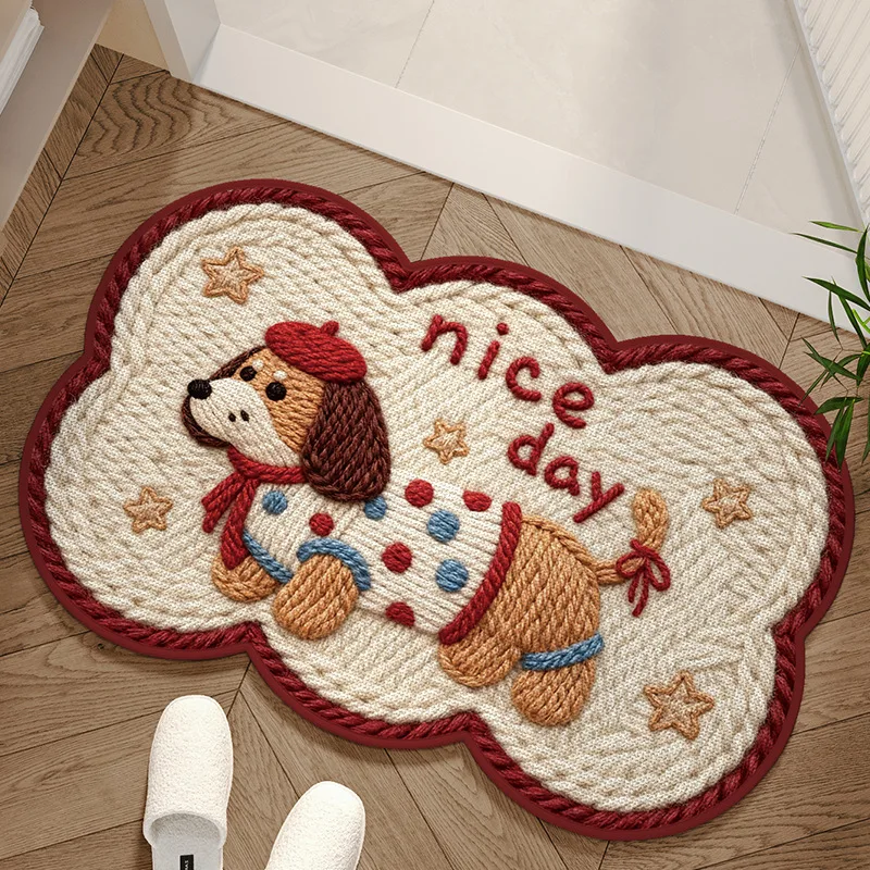 

Imitation Wool Yarn Weaving Bathroom Floor Mat Absorbent Cartoon Dog Pattern Non Slip Living Room Entrance Carpet Home Decor