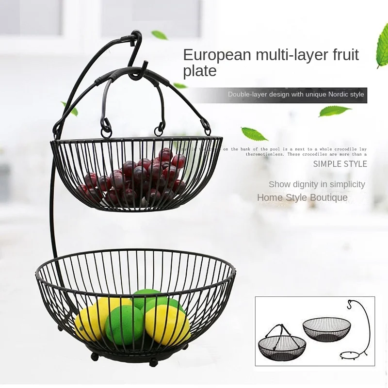 

Fruit Vegetable Basket Two Tier Fruits Serving Storage Metal Display Stand Bowl Home Living Room Kitchen Fruit Storage Basket