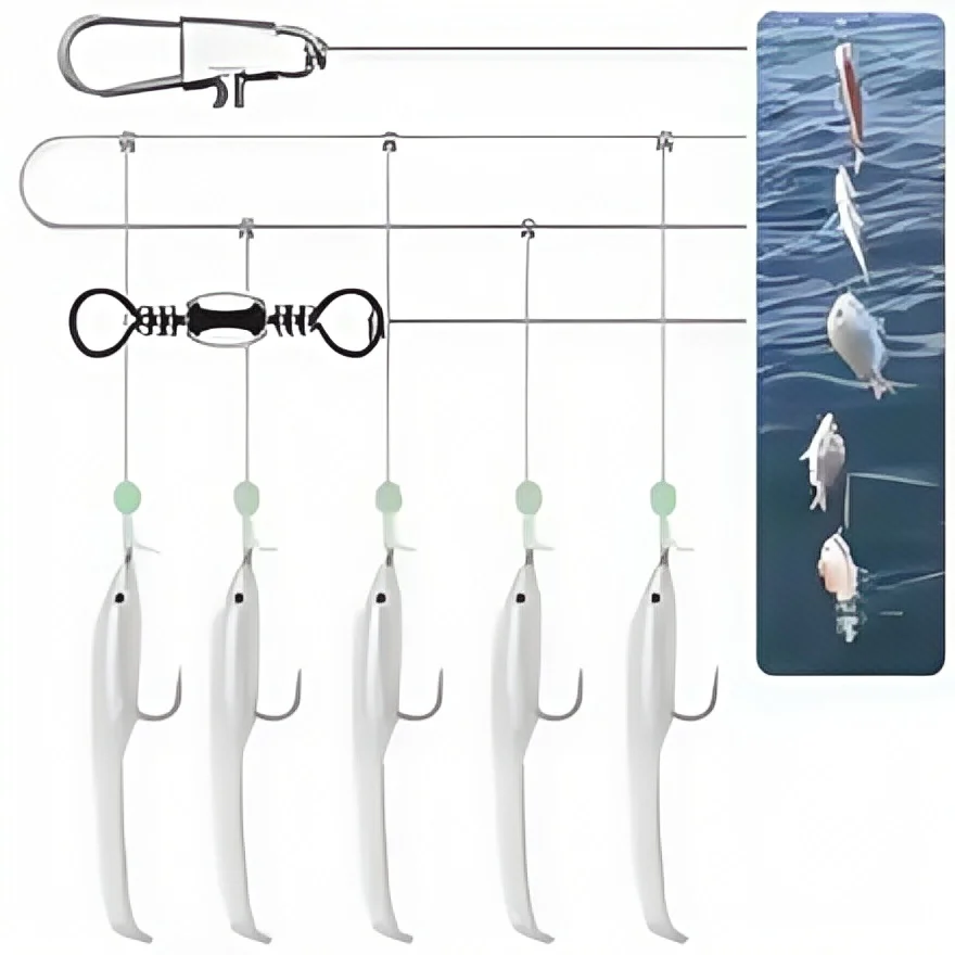 Luminous Fishing Bait Rigs with Glow Beads & High Carbon Hooks - Eel Flasher Lures, Fish Skin Rigs 1 Pack
