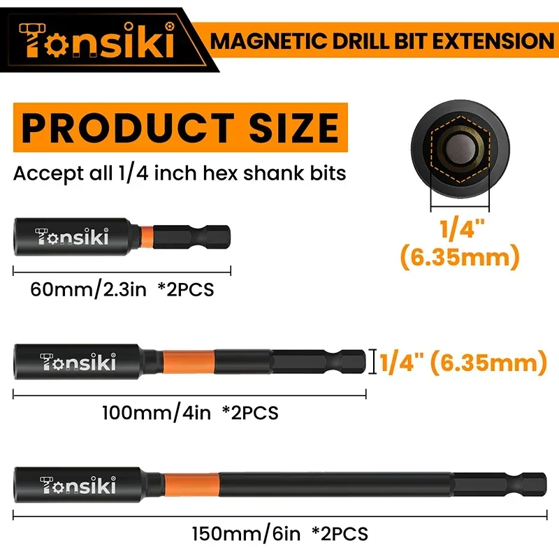 Pegangan mata bor 1/4 inci, 5 buah ekstensi Driver Bit gagang Hex magnetik untuk Driver Impact