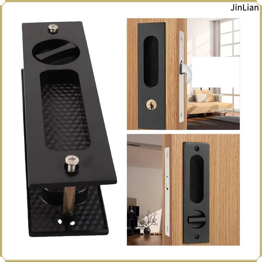 Recessed Design Sliding Door Lock Mortise Lock Key Operated Cabinet Door Pull Matte Black Privacy Function Invisible Door Handle