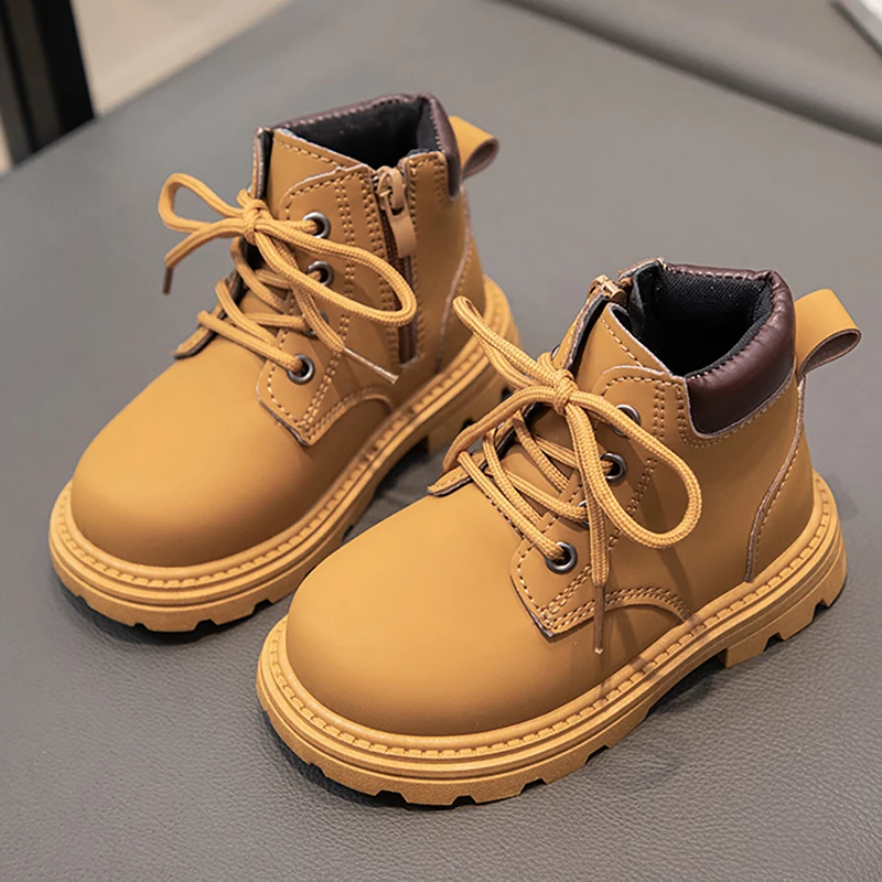 

Осенние модные детские ботинки из искусственной кожи, непромокаемые ботинки для мальчиков и девочек, трендовые модные детские ботинки на платформе, повседневная обувь