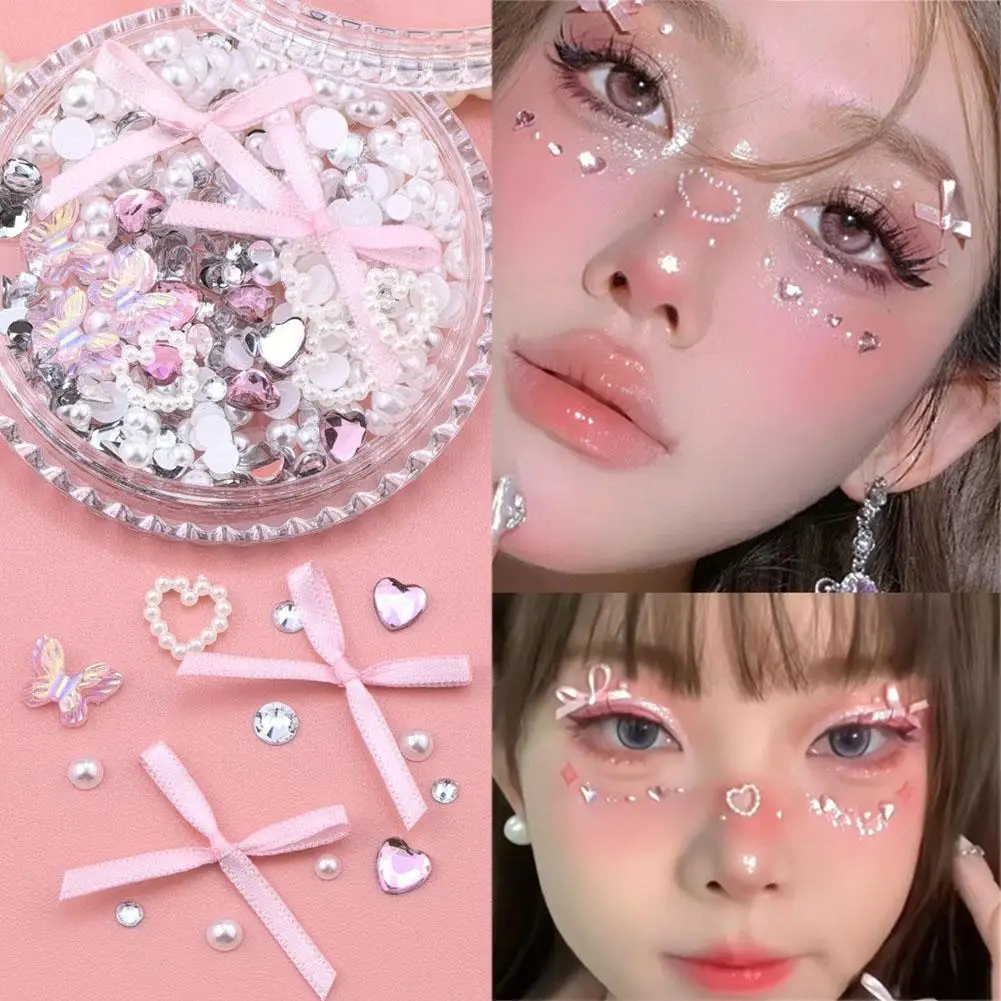 ผีเสื้อดอกไม้แต่งหน้าตกแต่ง Patch Eye Facil เพชรกาว Rhinestone Glitter เลื่อม DIY ตกแต่งเล็บ