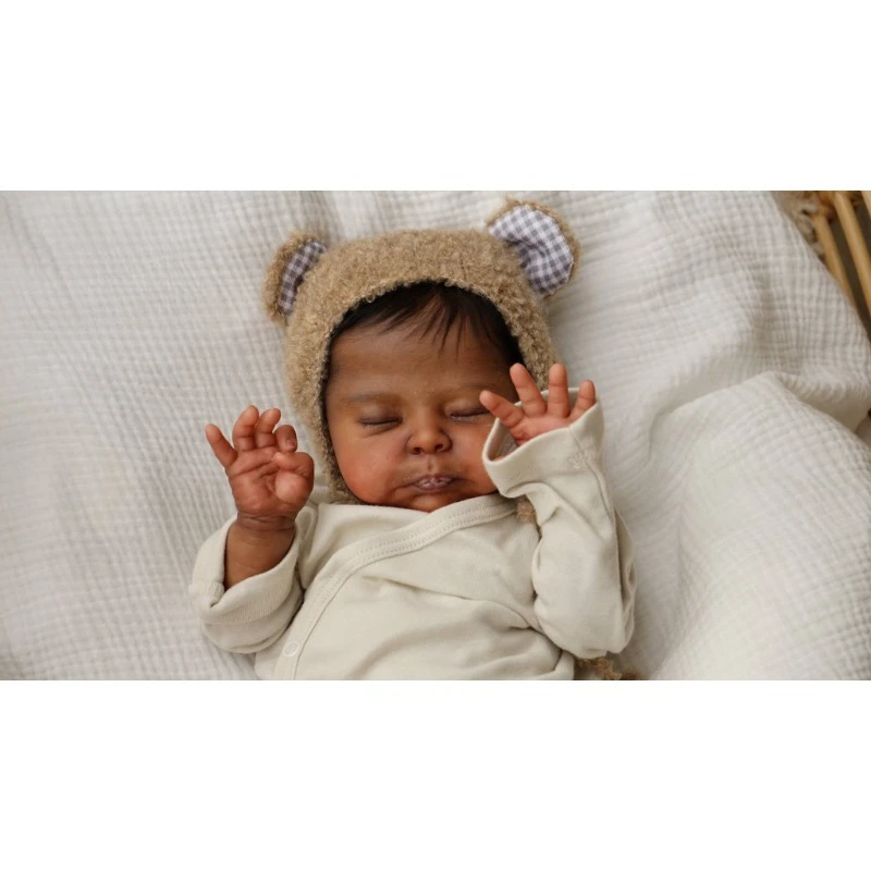 19inch Dark Skin Sleeping Doll Kit Christopher Already Painted Unfinished DIY Doll Parts with Rooted Black Hair