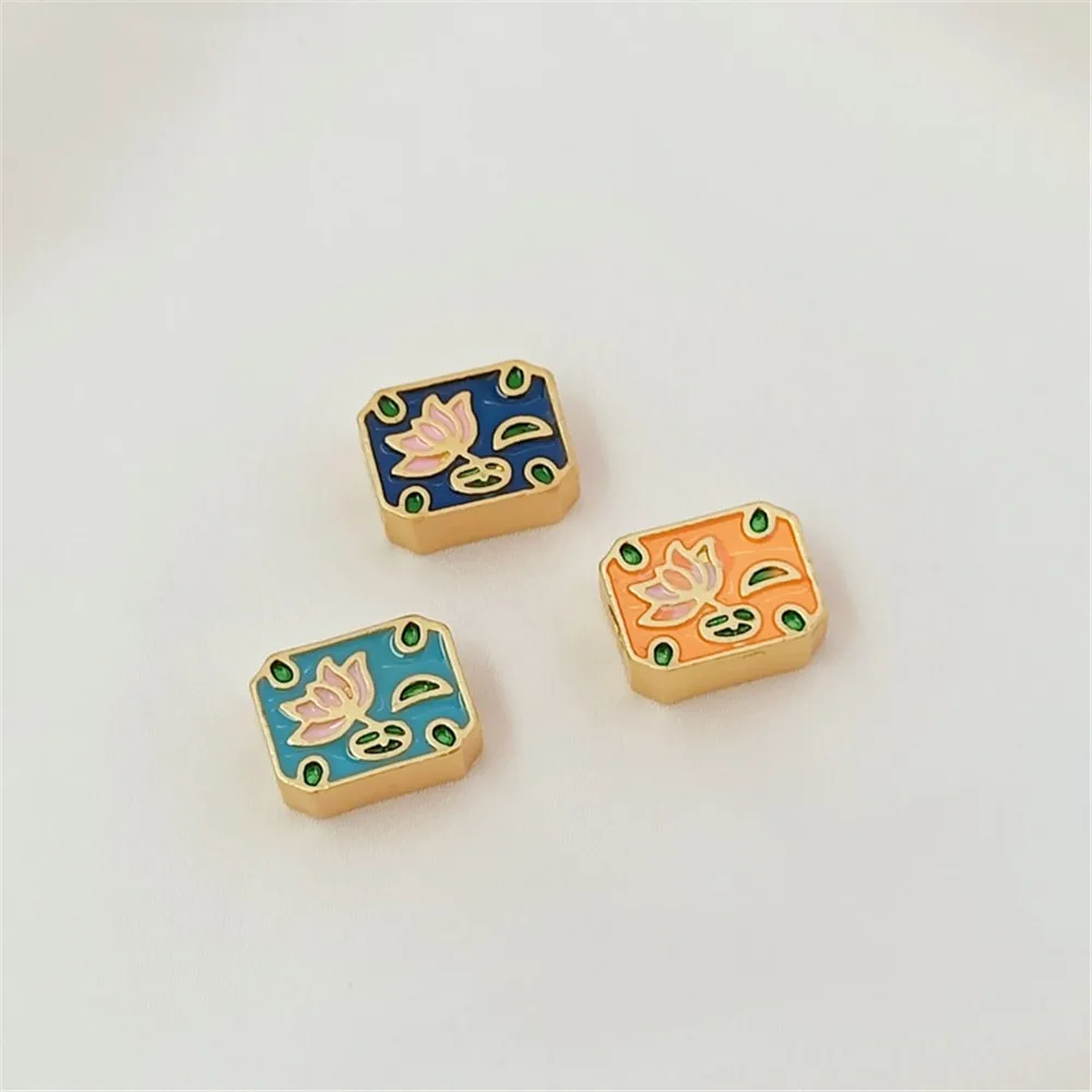 Ancient-style Gold Accessory Oil-dripping Lotus Square Beads DIY Handcrafted Beaded Bracelet Woven Bracelet Material view 3