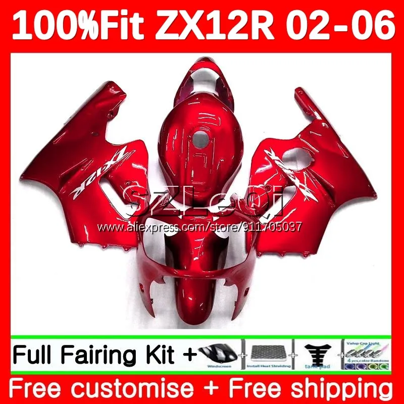 Injection For KAWASAKI NINJA ZX-12R ZX12R 02 03 04 05 06 116No.122 ZX 12R ZX1200 CC 2002 2003 2004 Glossy Red 2005 2006 Fairing