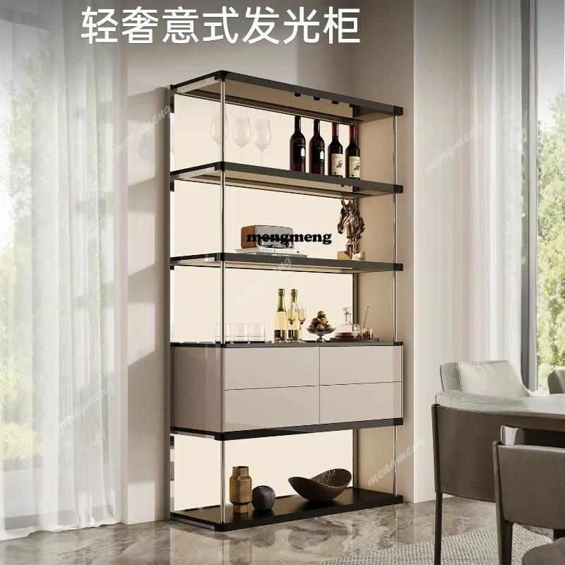 Italian light luxury 2026 new luminous display wine cabinet modern simple living room home wall integrated dining side cabinet