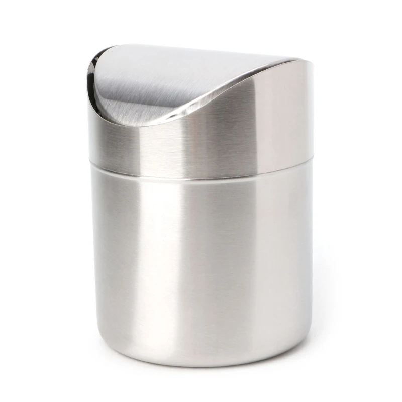 Stainless Steel Desk Trash Bin Countertop Waste Can With Swing Lid 1.5 L