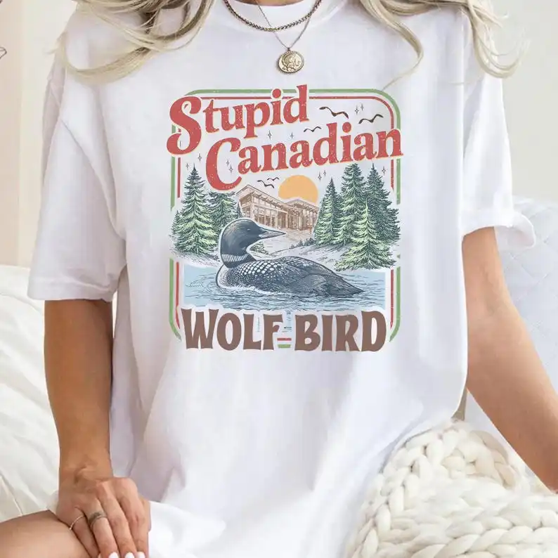 Canadian Wolf Bird Shirt, Funny Loon Graphic Tee, Hockey Rival Humor Shirt, Retro Canada Nature T-Shirt