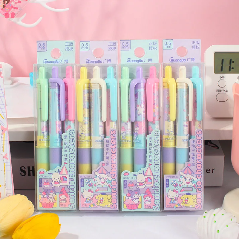 6pcs New Sanrio Press Neutral Pen 0.5mm Cute Cartoon Press Neutral Pen 3 Pack Middle School Student Homework Black Pen