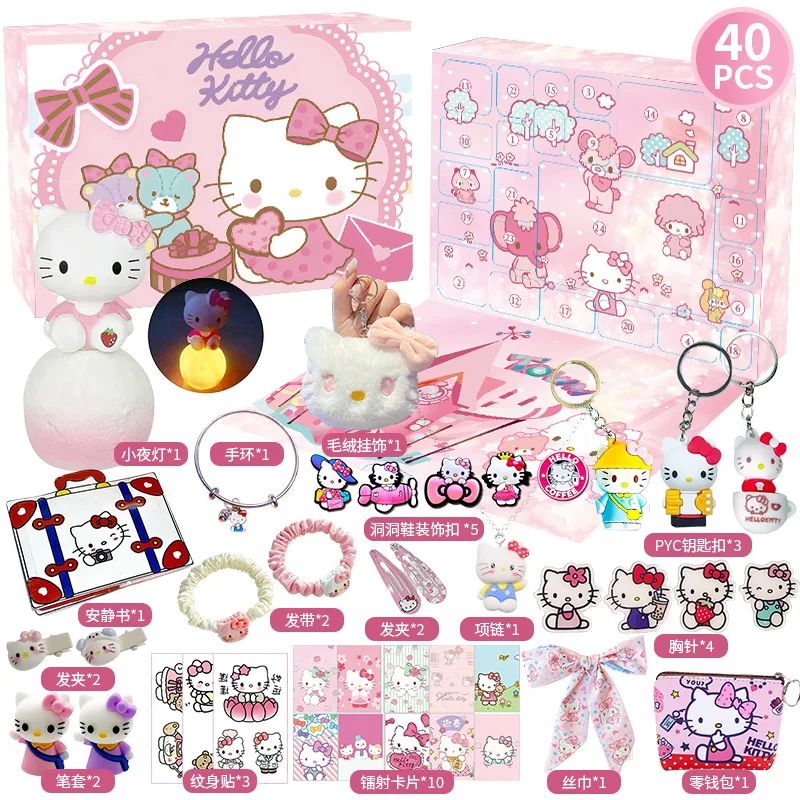 

Кавайный Рождественский календарь с рисунком Hello Kitty Sanrio My Melody Kuromi аниме мультфильм случайные фигурки орнамент брелок Детская игрушка Подарки